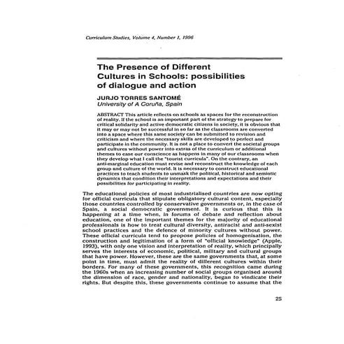 The presence of different cultures in schools: possibilities of dialogue and ...