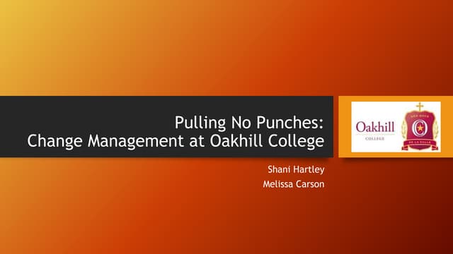 Pulling No Punches: Change Management at Oakhill College