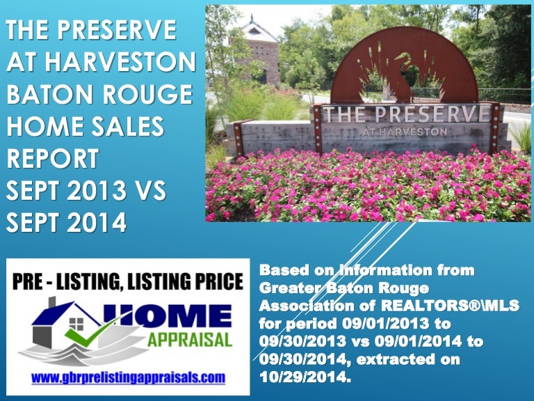 The Preserve at Harveston Baton Rouge Home Sales Report September 201…