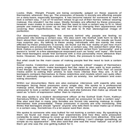 The pressures of beauty in society are affecting people on a daily basis