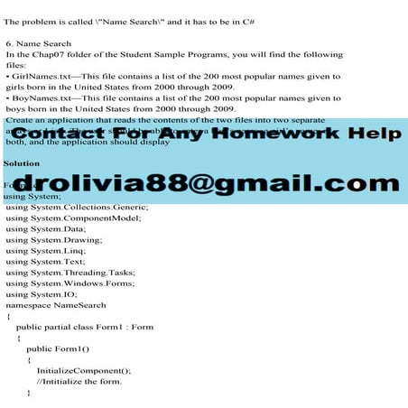 The problem is called Name Search and it has to be in C# 6. .pdf