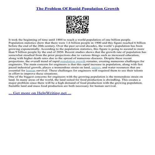 The Problem Of Rapid Population Growth