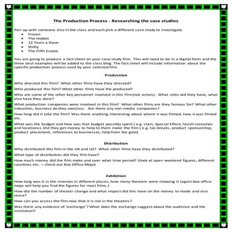 The production process   research task