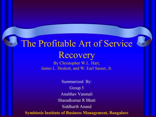 The Profitable Art Of Service Recovery
