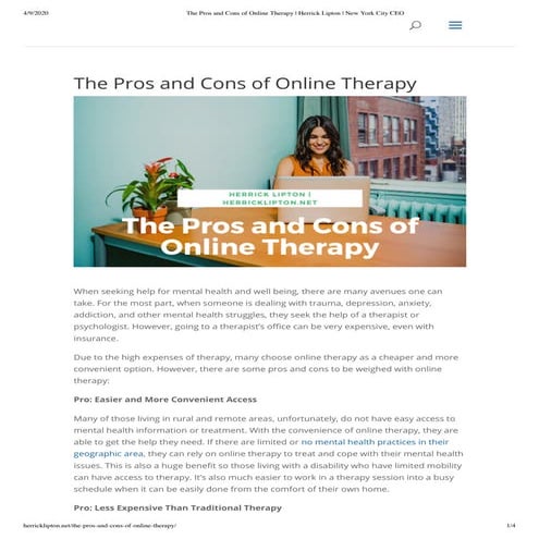 The Pros and Cons of Online Therapy | PDF