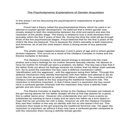 The Psychodynamic Explanations Of Gender Acquisition
