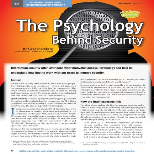 The Psychology Behind Security - ISSA Journal Abril 2010