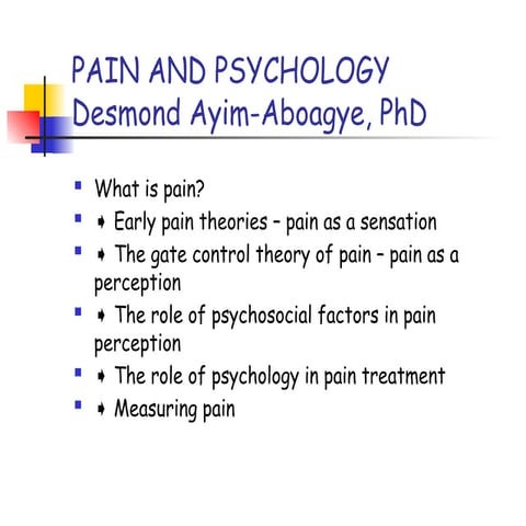 THE PSYCHOLOGY OF PAIN.pptx Health Psychology class for the undergraduate stu...