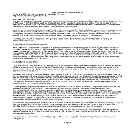 The Psychopath and Antisocial