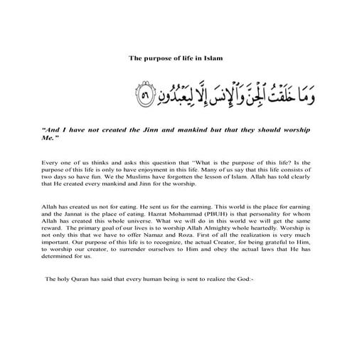 The purpose of life in islam
