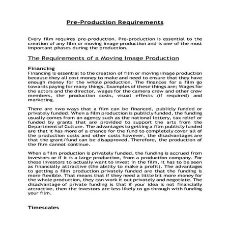 Production Requirements For A Small Business