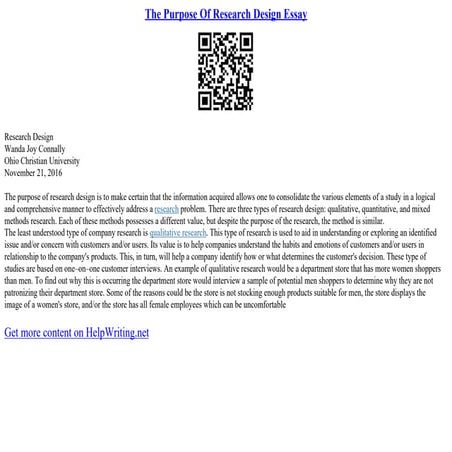 The Purpose Of Research Design Essay