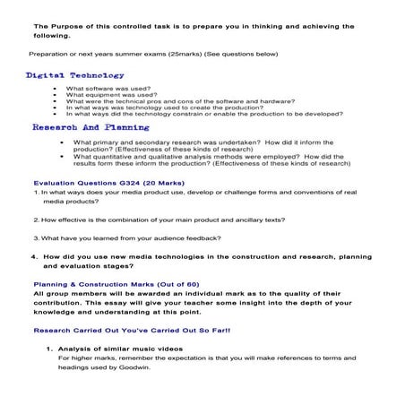Controlled Assessment A2 - Research & PLANNING