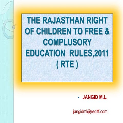 The rajasthan right of children to free & complusory education rules ...