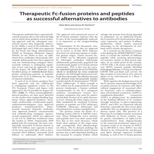 Therapeutic fc fusion proteins and peptides as successful alternatives to ant...