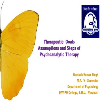 Therapeutic  goals assumptions and steps of psychoanalytic therapy