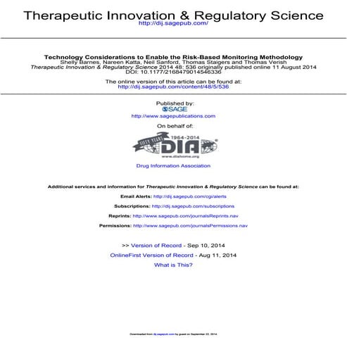 Technology Considerations to Enable the Risk-Based Monitoring Methodology