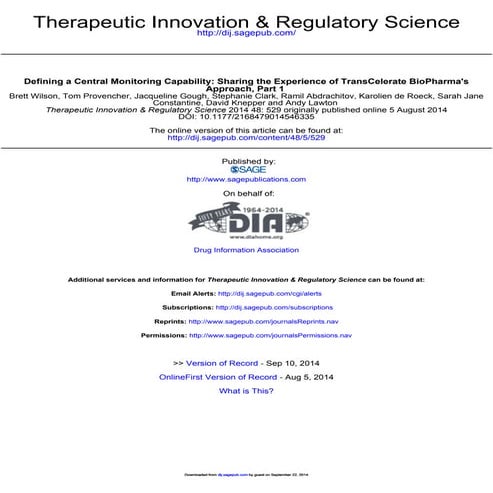 Defining a Central Monitoring Capability: Sharing the Experience of TransCele...