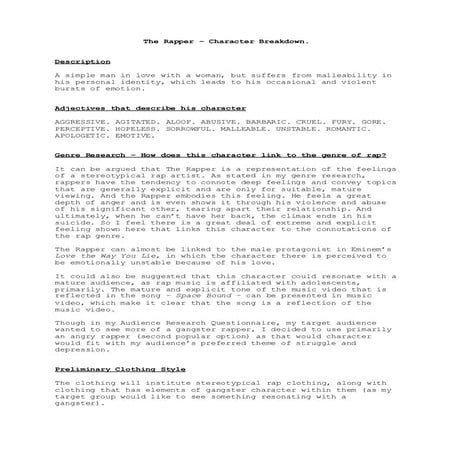 The Rapper – Character Breakdown