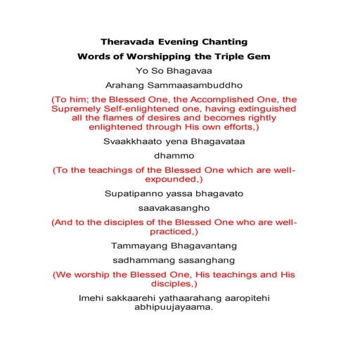Theravada Buddhism evening chanting