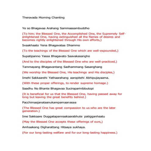 Theravada Buddhism morning chanting