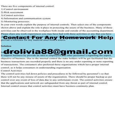 There are five components of internal control1) Control environme.pdf