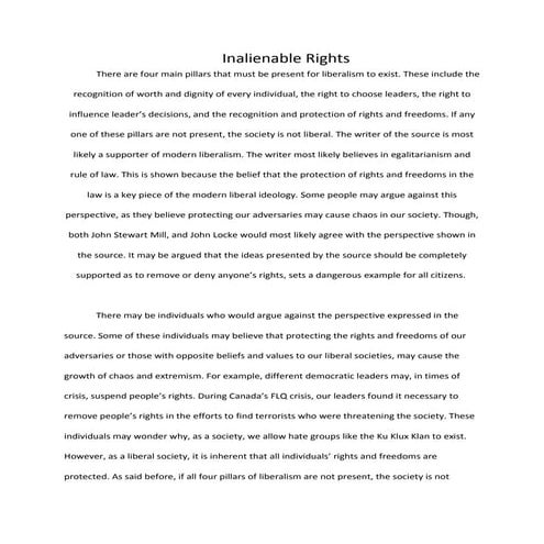 There are four main pillars that must be present for liberalism to exist