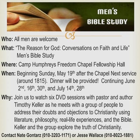"The Reason for God" Men's Bible Study