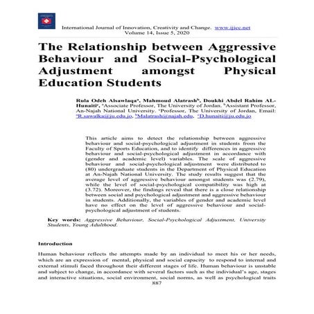 The Relationship between Aggressive Behaviour and Social-Psychological Adjustment amongst Physical Education Student