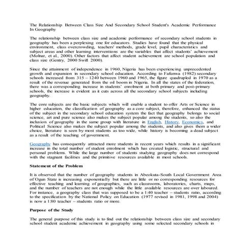 The Relationship Between Class Size And Secondary School Students Academic Pe...