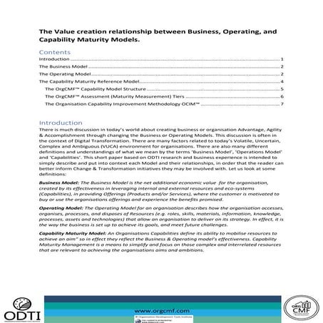 The relationship between Business model, Operating Model & Capability Model