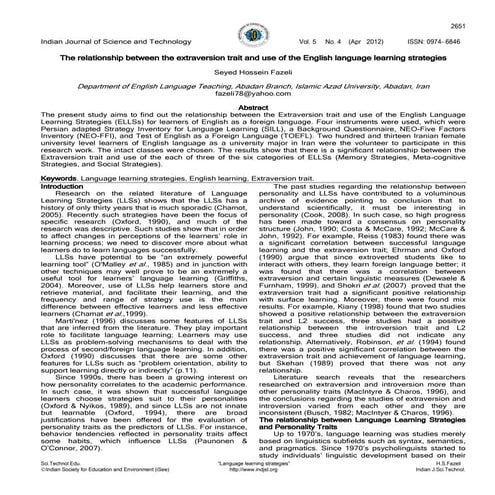 The relationship between the extraversion trait and use of the english langua...