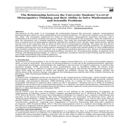 The relationship between the university students’ level of metacognitive thin...