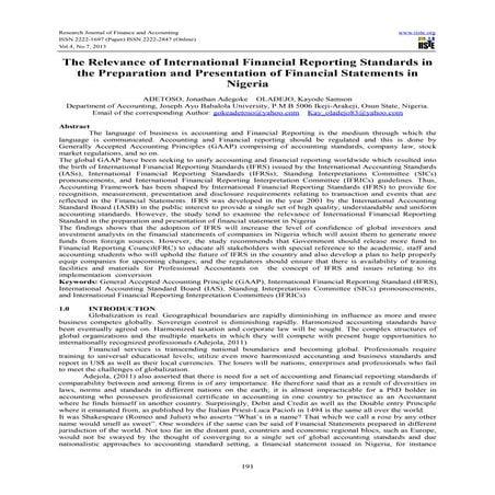 The relevance of international financial reporting standards in the preparati...