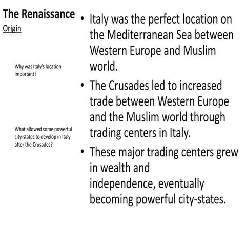 The Renaissance, Reformation and Exploration Lesson 1 - Renaissance Origin an...