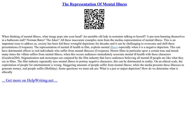 The Representation Of Mental Illness