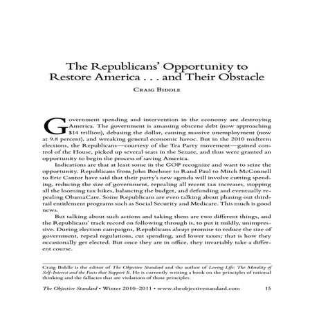 The republicans opportunity to restore america