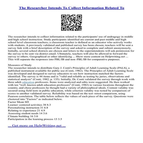 The Researcher Intends To Collect Information Related To