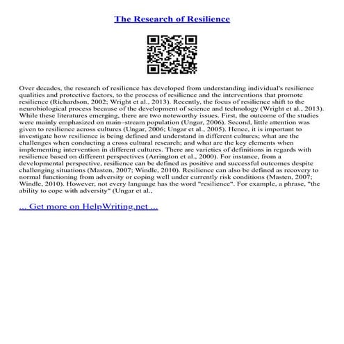 The Research Of Resilience