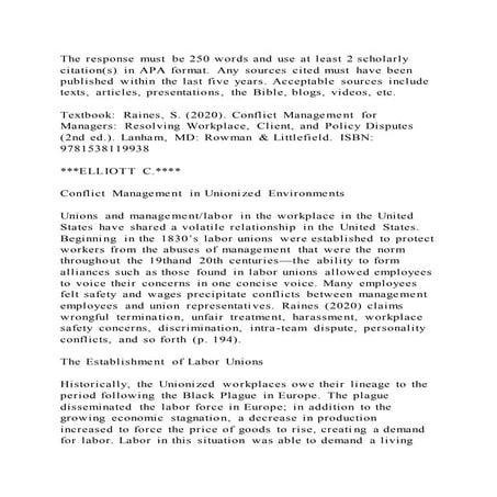 The response must be 250 words and use at least 2 scholarly citation