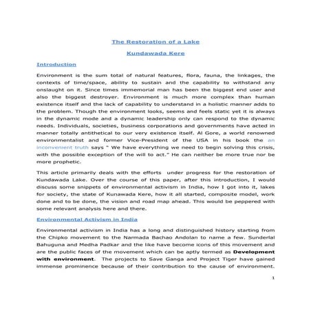 The Restoration of A Lake - Kundawada Kere