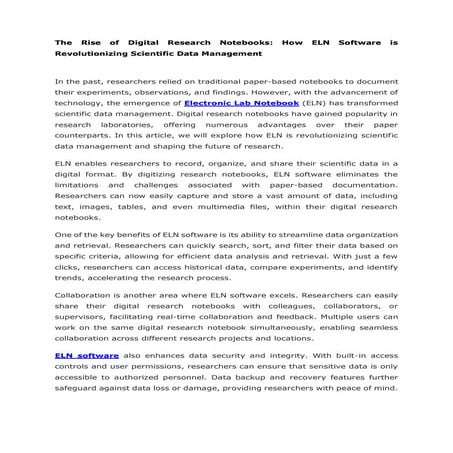 The Rise of Digital Research Notebooks How ELN Software is Revolutionizing Sc...