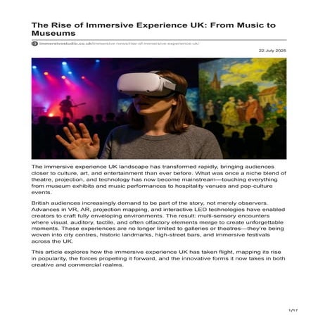 The Rise of Immersive Experience UK: From Music to Museums | PDF