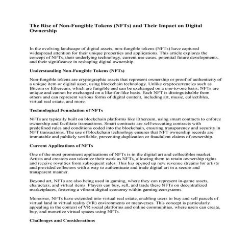 The Rise of Non-Fungible Tokens (NFTs) and Their Impact on Digital Ownership....
