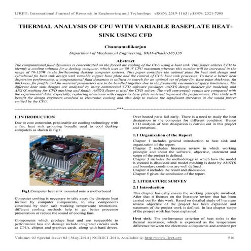 Thermal analysis of cpu with variable baseplate heat sink using cfd