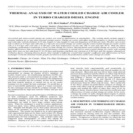 Thermal analysis of water cooled charge air cooler in turbo charged diesel en...