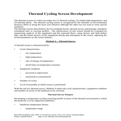 Thermal cycling screen development