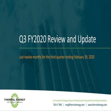 Thermal Energy Q3 FY20 Review and Update