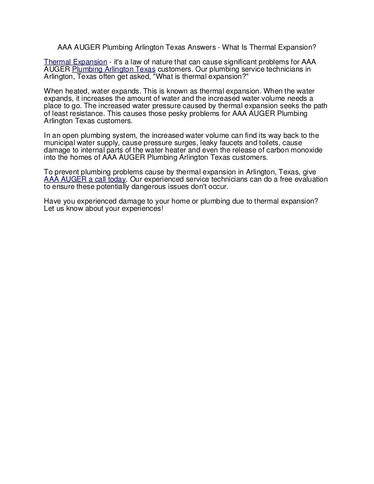Aaa Auger Plumbing Arlington Texas Answers What Is Thermal Expansio