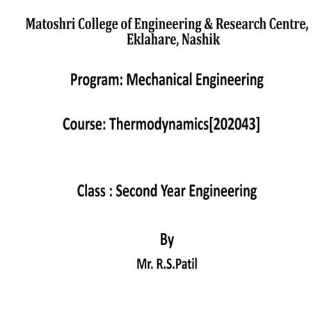Thermodynamics Course Objective and Course Outcomes
